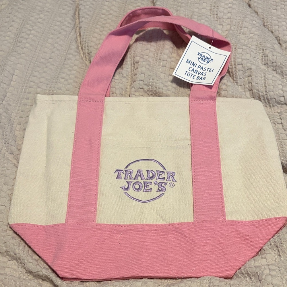 TJs Mini Pink & Cream Canvas Tote Bag with zipper